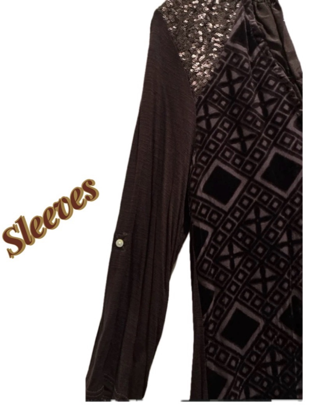 NWT Anthropologie Chocolate Velvet Sequin Button Down Top (Size Sm. Retail: $98) - Picture 3 of 8